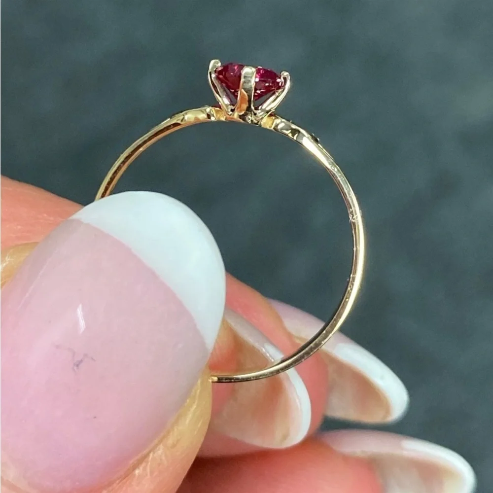 New Solid 14K Yellow Gold Red Heart CZ Engagement Ring size 7